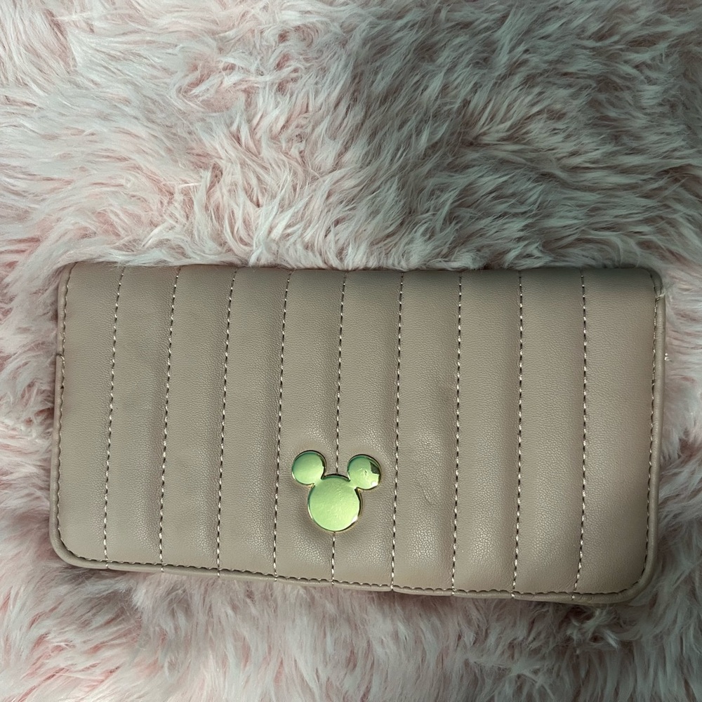 Beige Wallet with Gold Mickey Mouse Logo